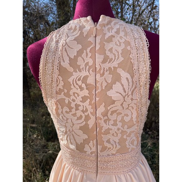 LuLus Pink Blush Maxi Formal Dress Lace Top Chiffon Skirt XS - Picture 9 of 13